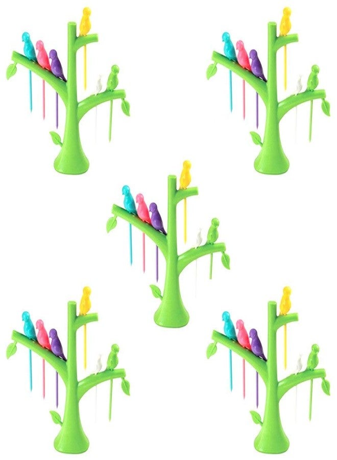 DeoDap شوكة ديوداب الفاخرة على شكل طائر، جذابة على الطاولة ومثالية لتناول الفاكهة (عبوة من 5 قطع) | شوكة فاخرة | حامل على شكل شجرة لتزيين الحفلات والمنزل | طقم أدوات مائدة | طقم شوك للأطفال | طقم شوك مع حامل | طقم شوك | حامل شوك | حامل شوك | شوكة للأطفال الرضع | - Image 1